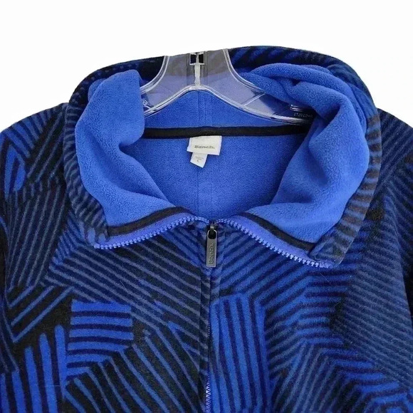 Bench Women’s L Fleece Hoodie Full Zip Black Blue Striped Activewear Athleisure - Picture 2 of 14